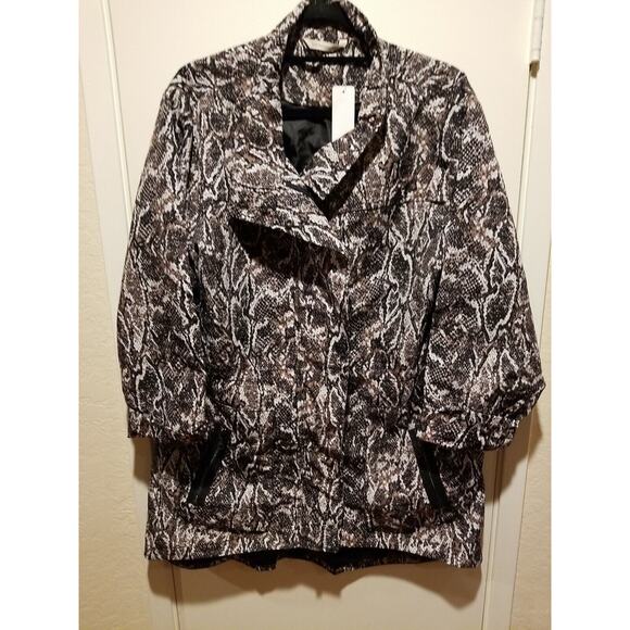 Soft Surroundings Women's 1X Black Brwn White Python Viper Jacket Raincoat NWT - Picture 2 of 13